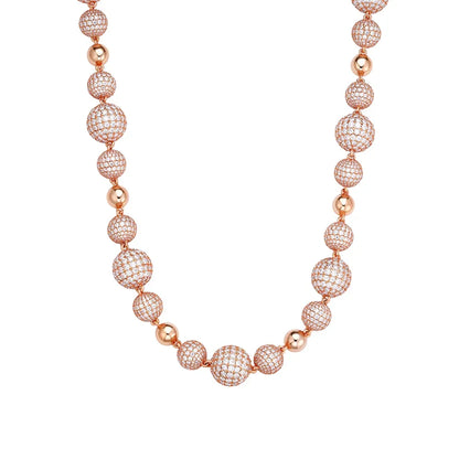 3D Bead Ball VVS D Moissanite Chain – 925 Sterling Silver, 14K Rose Gold Finish