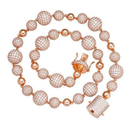 3D Bead Ball VVS D Moissanite Chain – 925 Sterling Silver, 14K Rose Gold Finish, view 2
