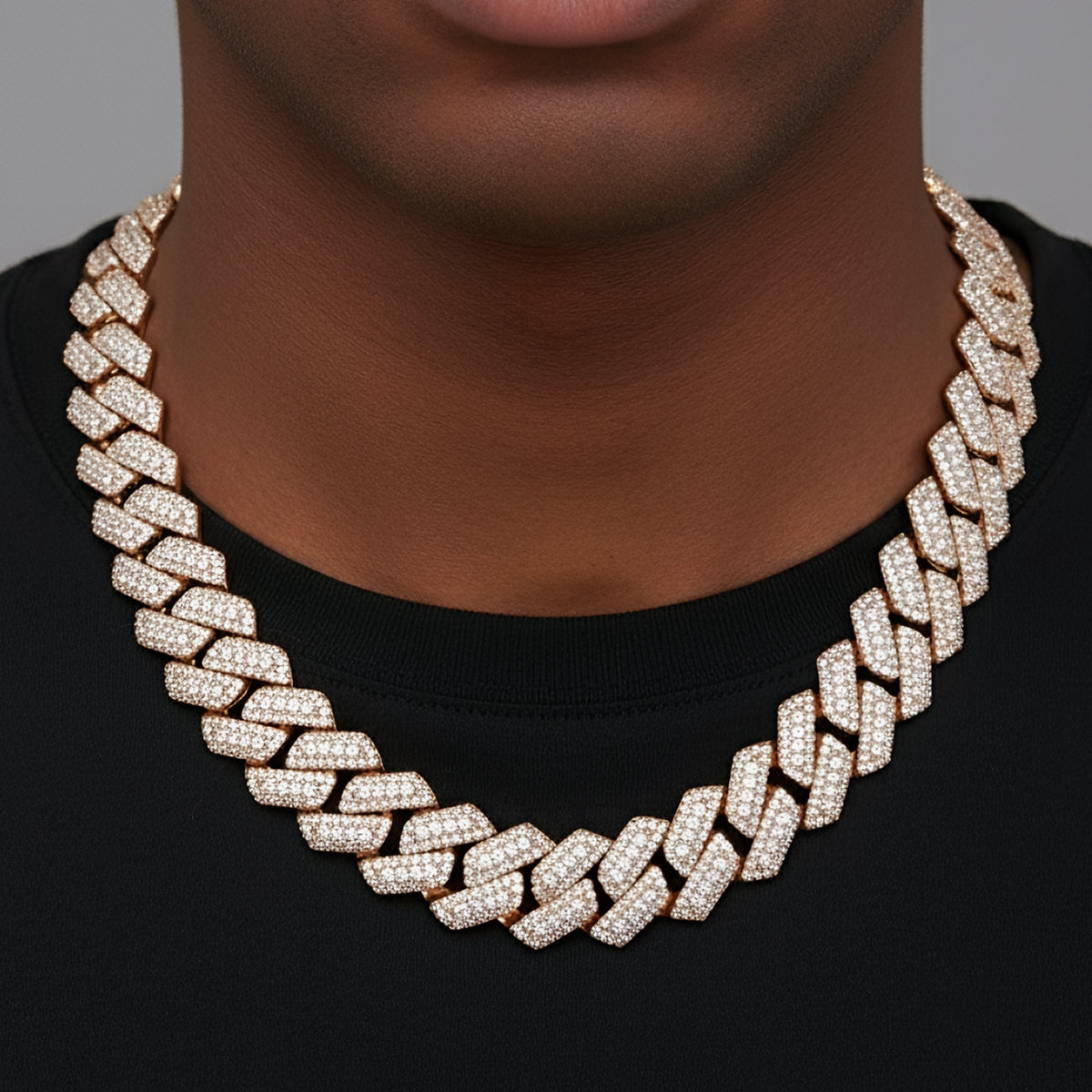 20mm Solitaire Halo Miami Cuban VVS D Moissanite Chain – 925 Sterling Silver, 14K Rose Gold Finish, view 2