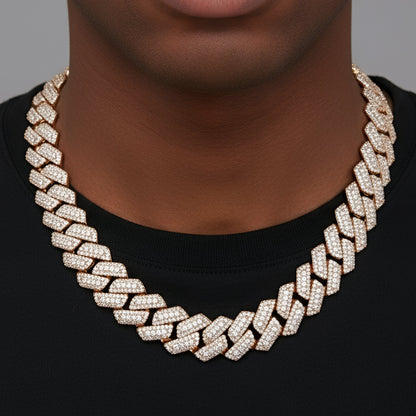 20mm Solitaire Halo Miami Cuban VVS D Moissanite Chain – 925 Sterling Silver, 14K Rose Gold Finish, view 2