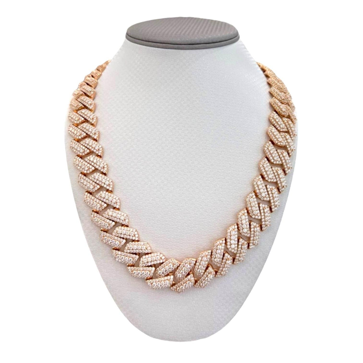 20mm Solitaire Halo Miami Cuban VVS D Moissanite Chain – 925 Sterling Silver, 14K Rose Gold Finish, view 3