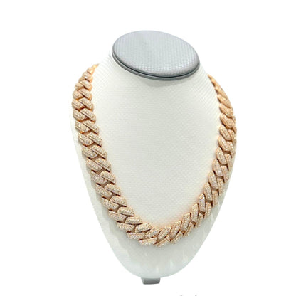 20mm Solitaire Halo Miami Cuban VVS D Moissanite Chain – 925 Sterling Silver, 14K Rose Gold Finish, view 4