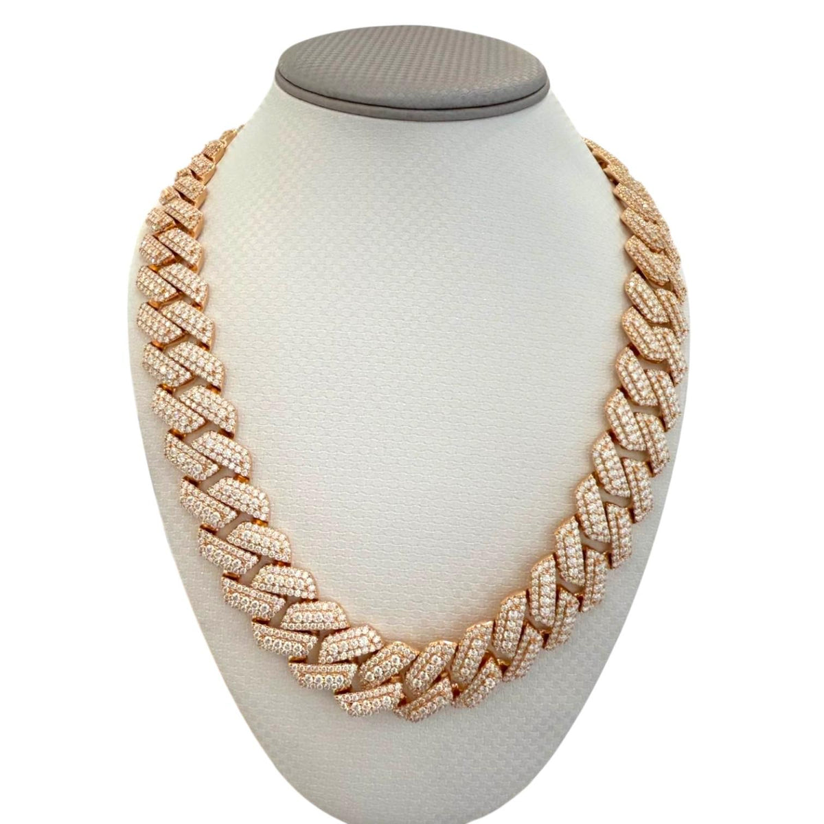 20mm Solitaire Halo Miami Cuban VVS D Moissanite Chain – 925 Sterling Silver, 14K Rose Gold Finish, view 5