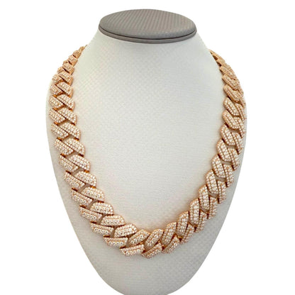 20mm Solitaire Halo Miami Cuban VVS D Moissanite Chain – 925 Sterling Silver, 14K Rose Gold Finish, view 5