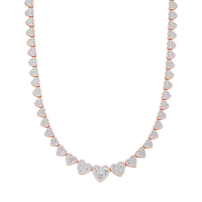Women's 8mm Heart Link VVS D Moissanite Necklace – 925 Sterling Silver, 14K Rose Gold Finish