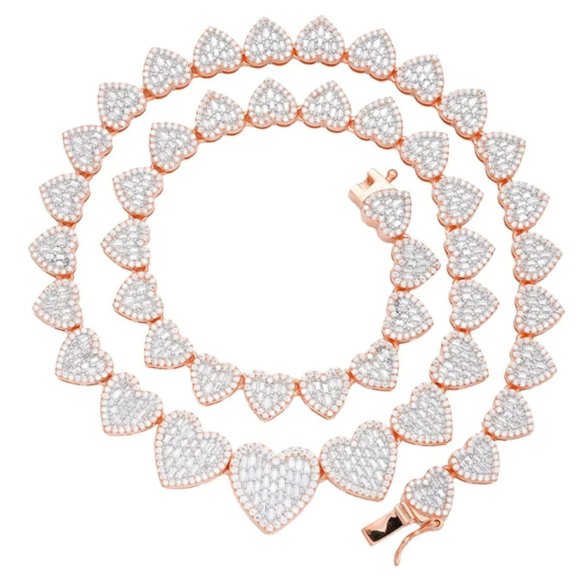 Women's 8mm Heart Link VVS D Moissanite Necklace – 925 Sterling Silver, 14K Rose Gold Finish, view 2