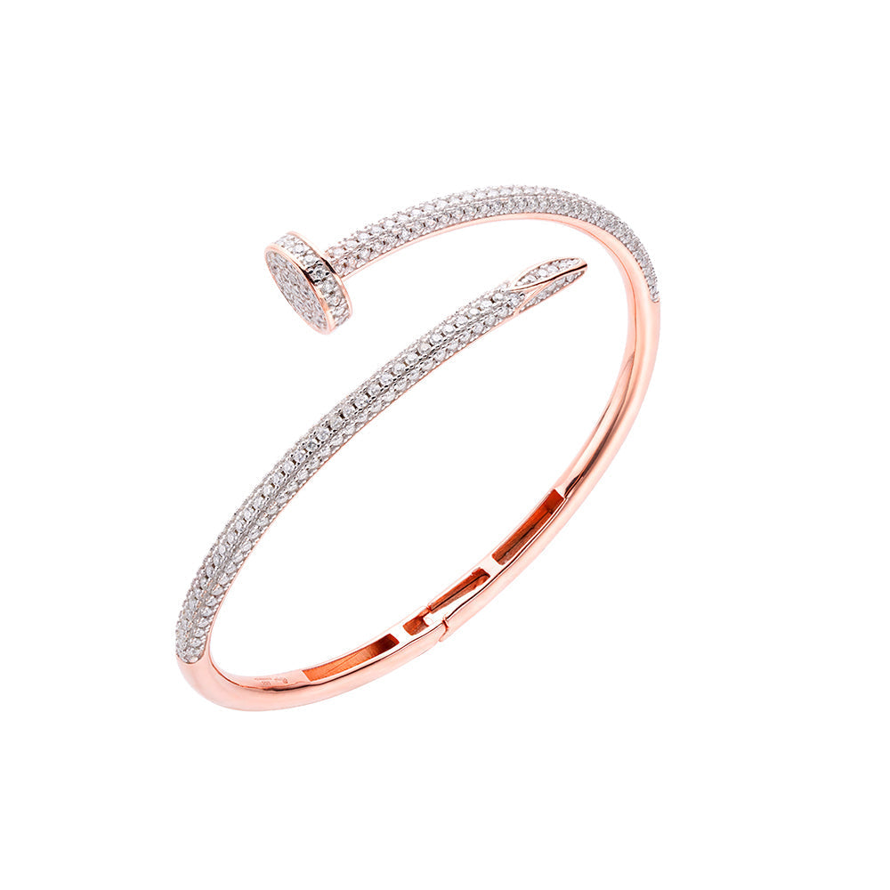 Women's Nail Bypass VVS D Moissanite Bangle Bracelet – 925 Sterling Silver, 14K Rose Gold Finish