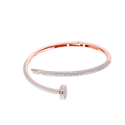 Women's Nail Bypass VVS D Moissanite Bangle Bracelet – 925 Sterling Silver, 14K Rose Gold Finish, view 2