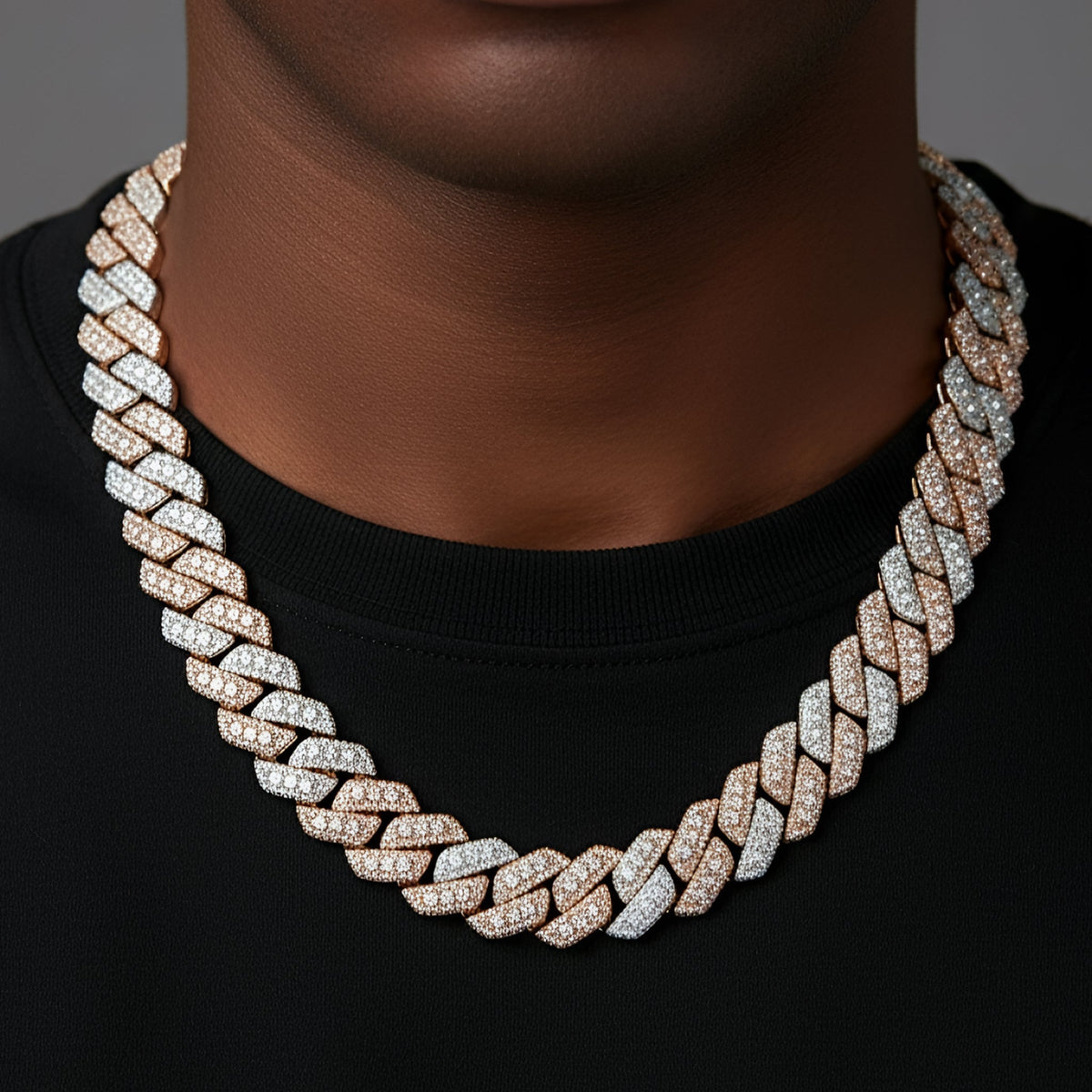 20mm Big Solitaire Miami Cuban VVS D Moissanite Chain – 925 Sterling Silver, 14K Rose Gold Finish, view 2