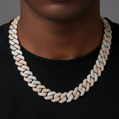 20mm Big Solitaire Miami Cuban VVS D Moissanite Chain – 925 Sterling Silver, 14K Rose Gold Finish, view 2