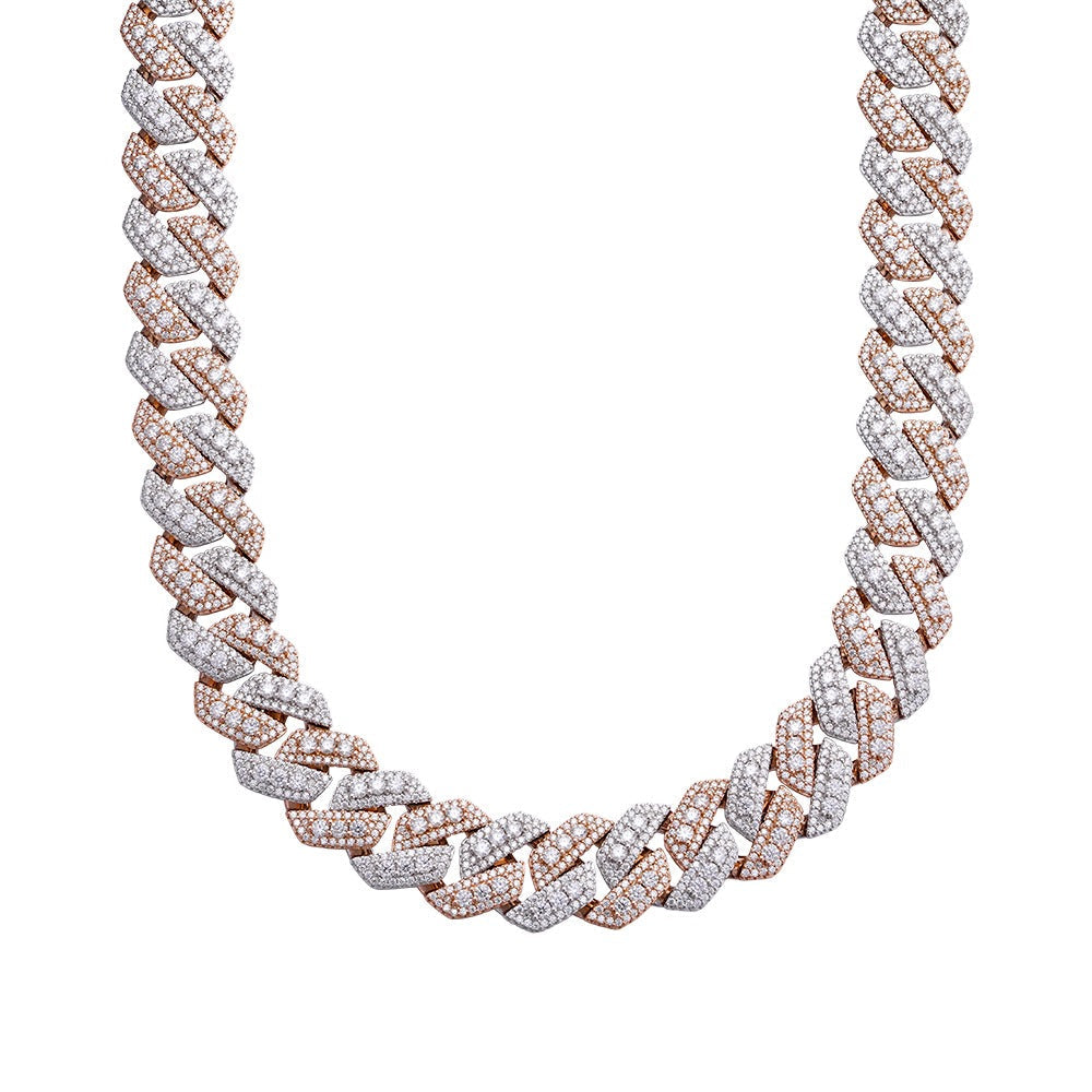 20mm Big Solitaire Miami Cuban VVS D Moissanite Chain – 925 Sterling Silver, 14K Rose Gold Finish