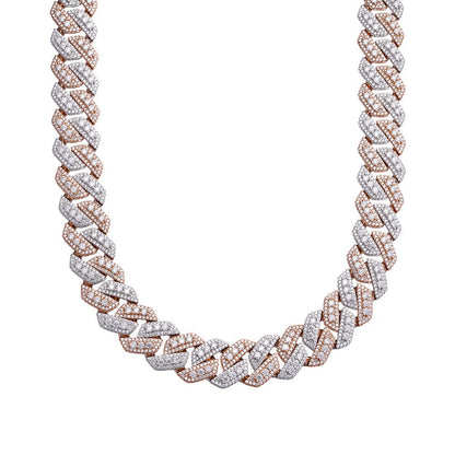 20mm Big Solitaire Miami Cuban VVS D Moissanite Chain – 925 Sterling Silver, 14K Rose Gold Finish