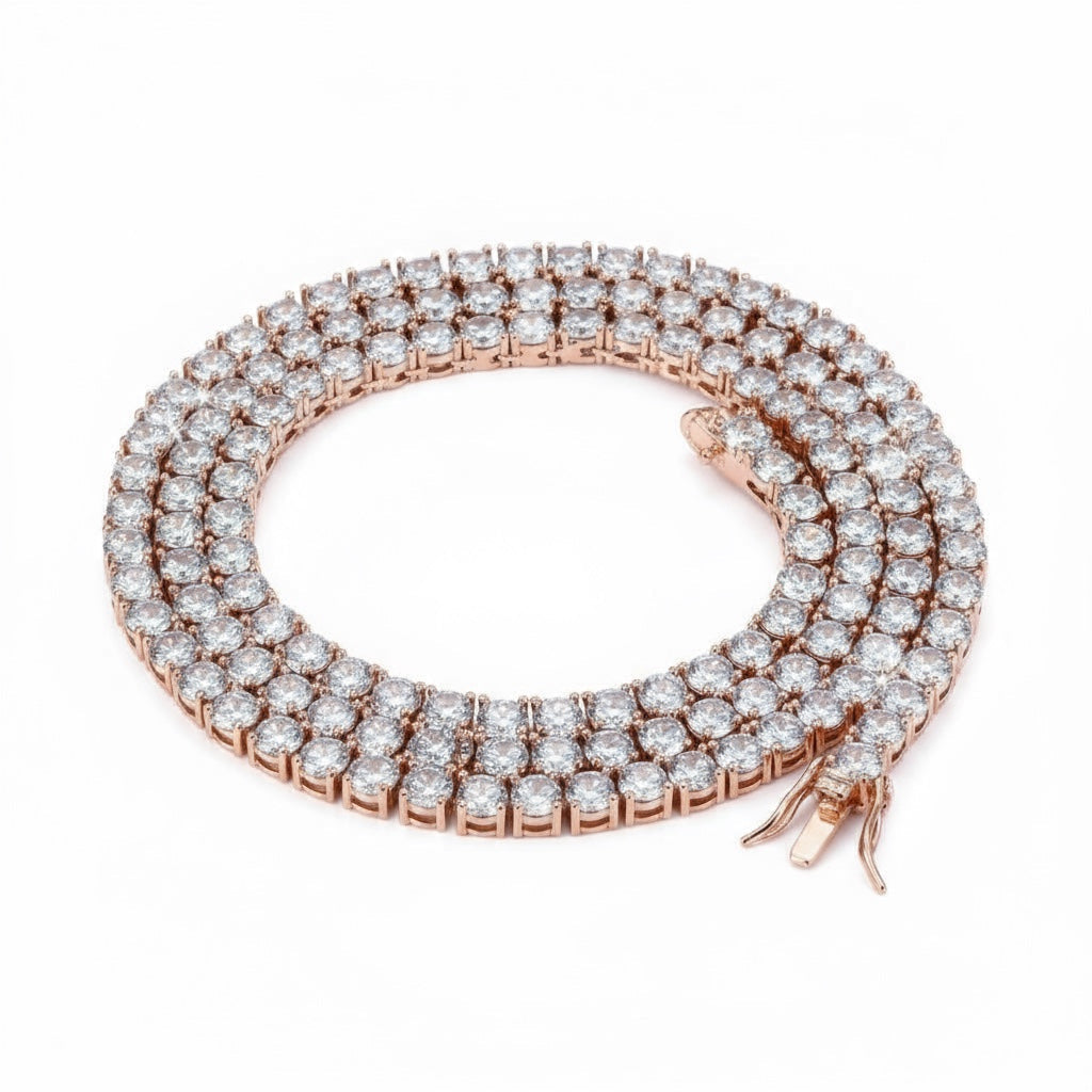 4mm VVS D Moissanite Tennis Chain – 925 Sterling Silver, 14K Rose Gold Finish, view 2