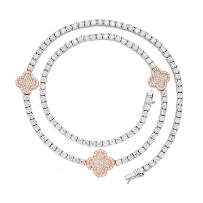 Women's Tennis & Clover VVS D Moissanite Necklace – 925 Sterling Silver, 14K Rose Gold Finish, view 2