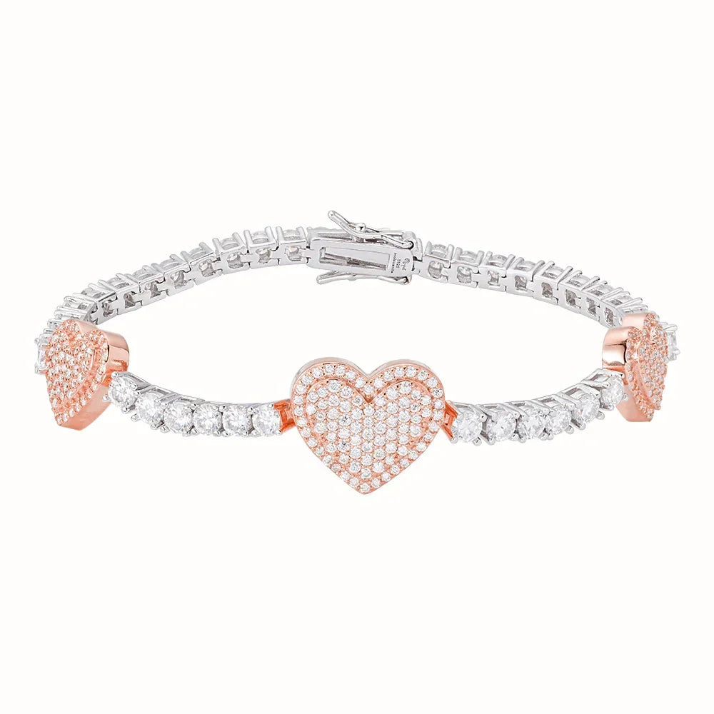 3mm Tennis & Heart Link VVS D Moissanite Bracelet – 925 Sterling Silver, view 6