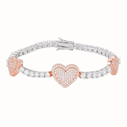 3mm Tennis & Heart Link VVS D Moissanite Bracelet – 925 Sterling Silver, view 6