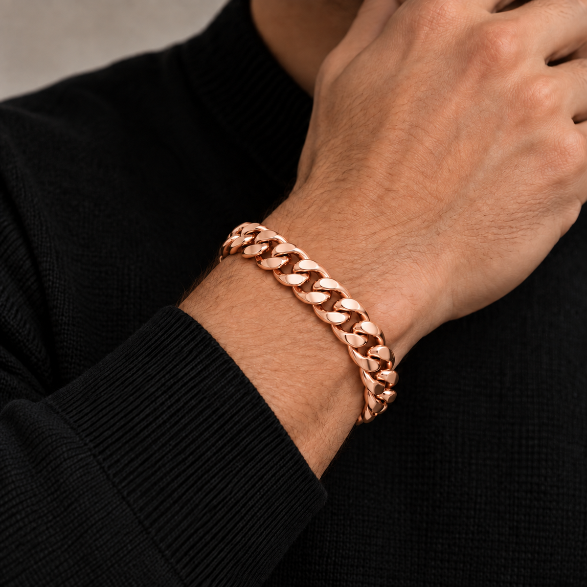 Rose gold plated 925 sterling silver Miami Cuban link bracelet for men, additional view
