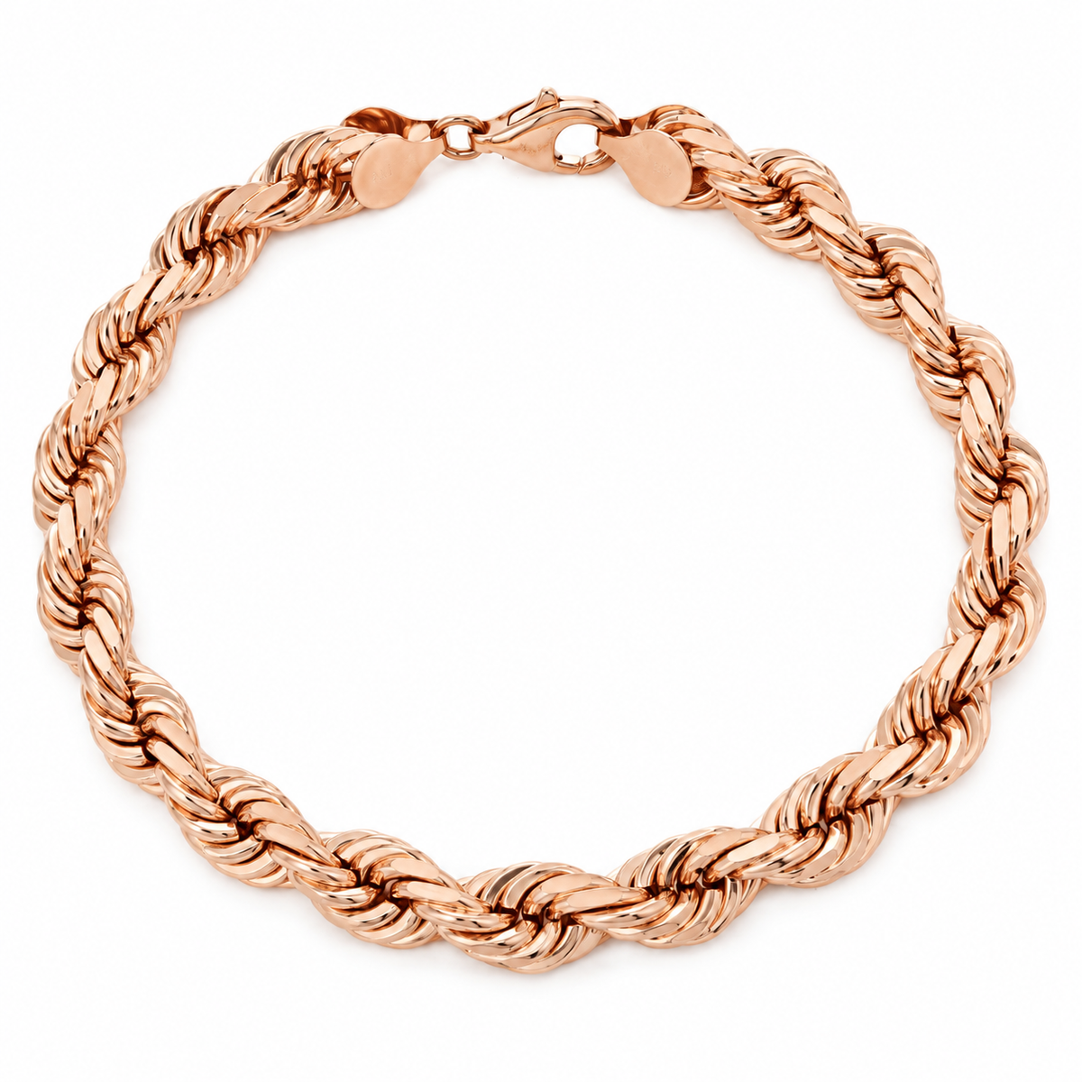 Rose gold plated 925 sterling silver rope bracelet for men