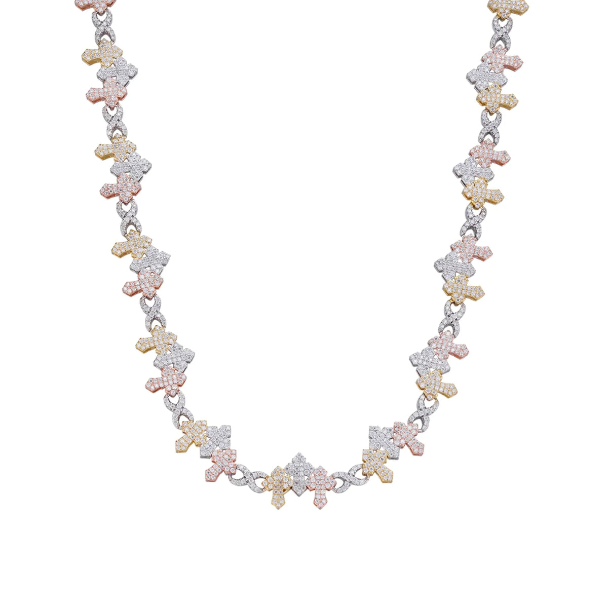 Tri-Color Cross Infinity Link VVS D Moissanite Necklace – 925 Sterling Silver