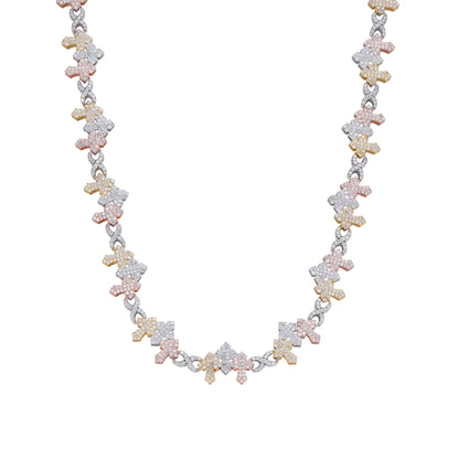 Tri-Color Cross Infinity Link VVS D Moissanite Necklace – 925 Sterling Silver