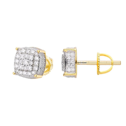 Cushion Cluster VVS D Moissanite Stud Earrings – 925 Sterling Silver, Two-Tone Yellow Gold Finish