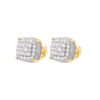 Cushion Cluster VVS D Moissanite Stud Earrings – 925 Sterling Silver, Two-Tone Yellow Gold Finish, view 2