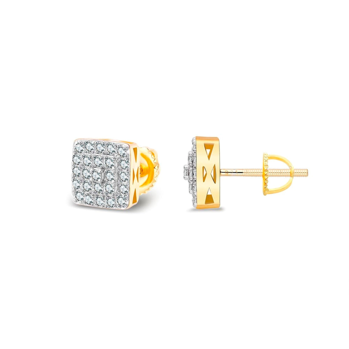 Square Cluster VVS D Moissanite Stud Earrings – 925 Sterling Silver, Two-Tone Yellow Gold Finish, 0.55 CTW