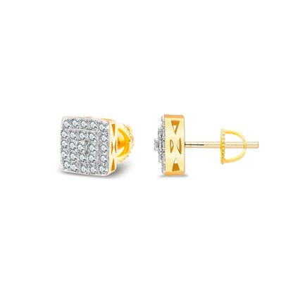 Square Cluster VVS D Moissanite Stud Earrings – 925 Sterling Silver, Two-Tone Yellow Gold Finish, 0.55 CTW