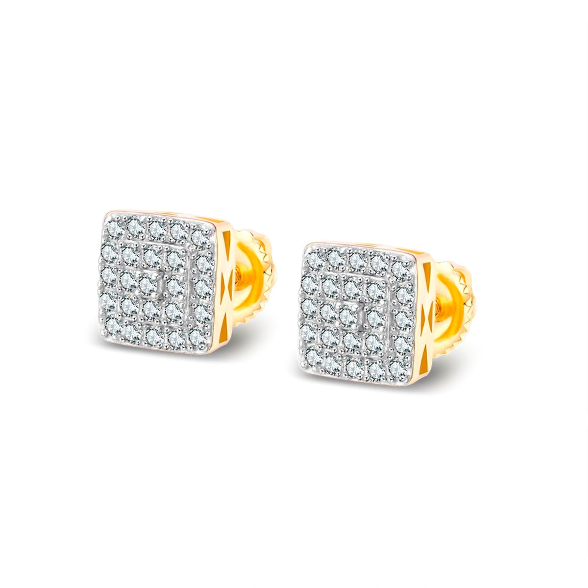 Square Cluster VVS D Moissanite Stud Earrings – 925 Sterling Silver, Two-Tone Yellow Gold Finish, 0.55 CTW, view 2