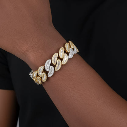 18mm Baguette Miami Cuban VVS D Moissanite Bracelet – 925 Sterling Silver, Two-Tone Finish, view 2