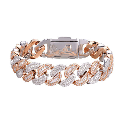 18mm Baguette Miami Cuban VVS D Moissanite Bracelet – 925 Sterling Silver, Two-Tone Finish, view 3