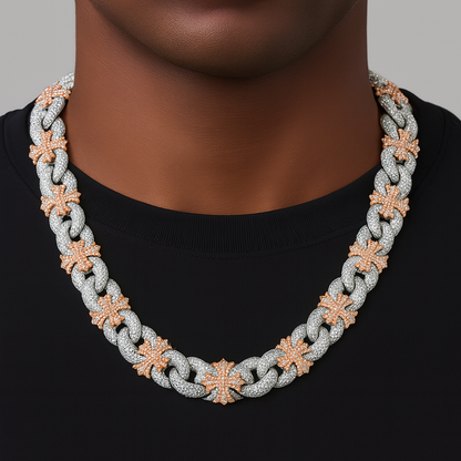 15mm Cross Cuban Link VVS D Moissanite Chain – 925 Sterling Silver, Two-Tone Rose Gold Finish, view 2