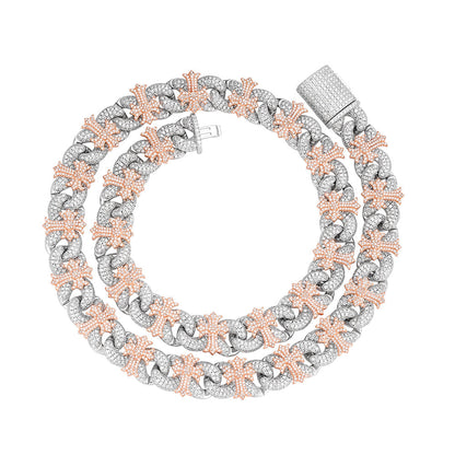 15mm Cross Cuban Link VVS D Moissanite Chain – 925 Sterling Silver, Two-Tone Rose Gold Finish, view 3