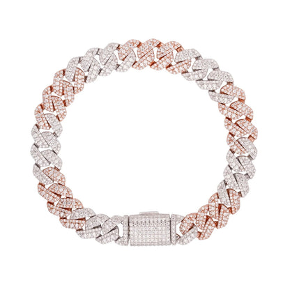 10mm Miami Cuban VVS D Moissanite Bracelet – 925 Sterling Silver, Two-Tone Rose Gold Finish
