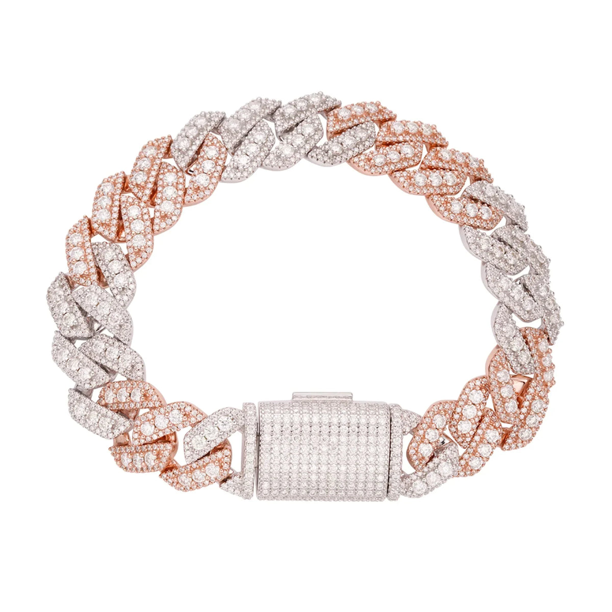 14mm Miami Cuban VVS D Moissanite Bracelet – 925 Sterling Silver, Two-Tone Rose Gold Finish