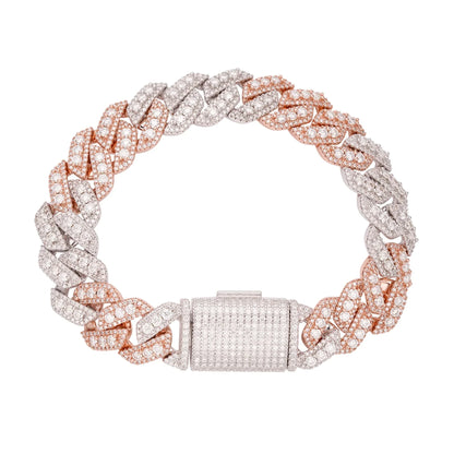 14mm Miami Cuban VVS D Moissanite Bracelet – 925 Sterling Silver, Two-Tone Rose Gold Finish