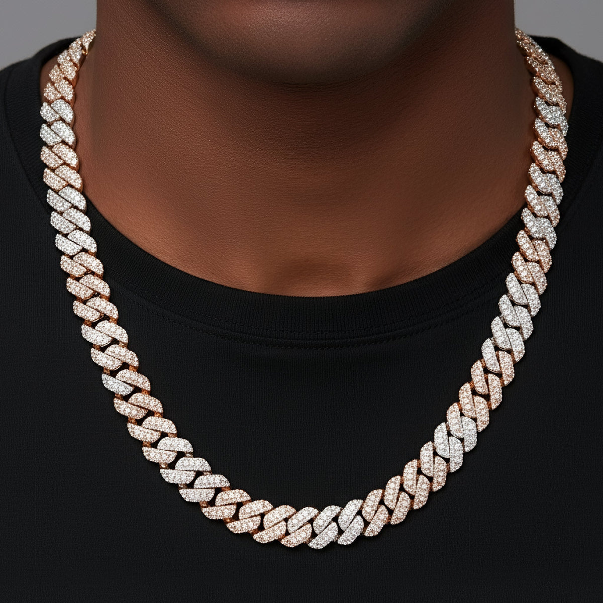 10mm Miami Cuban VVS D Moissanite Chain – 925 Sterling Silver, Two-Tone Rose Gold Finish, view 2