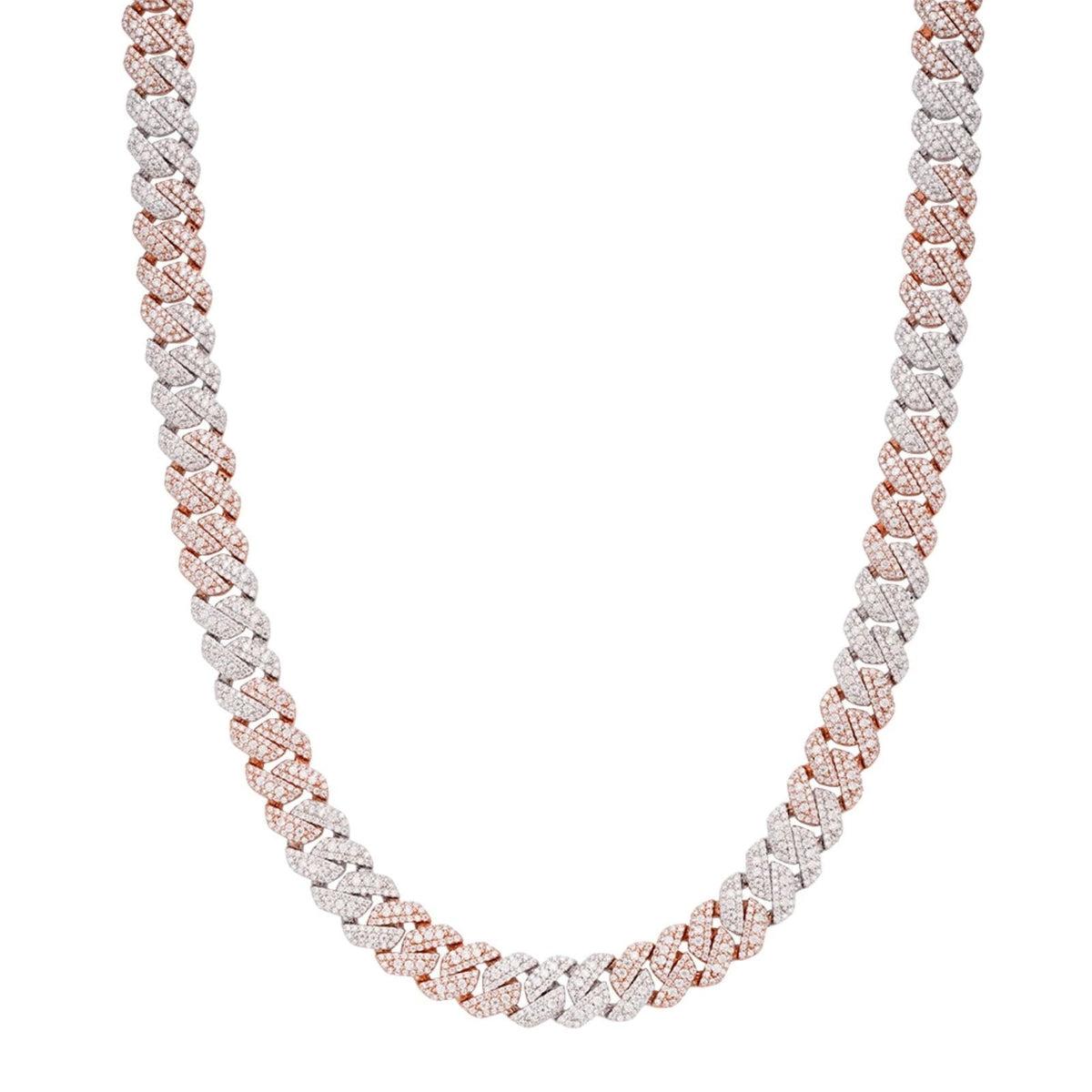 10mm Miami Cuban VVS D Moissanite Chain – 925 Sterling Silver, Two-Tone Rose Gold Finish