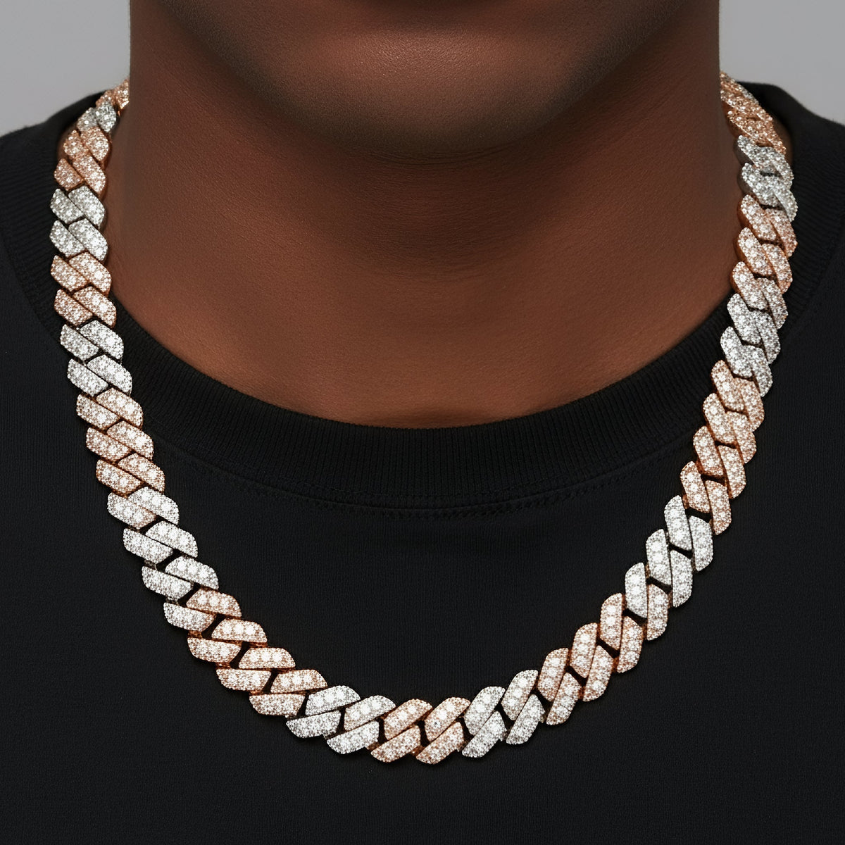 12mm Miami Cuban VVS D Moissanite Chain 30 CTW – 925 Sterling Silver, Two-Tone Rose Gold Finish, view 2