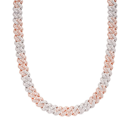 12mm Miami Cuban VVS D Moissanite Chain 30 CTW – 925 Sterling Silver, Two-Tone Rose Gold Finish