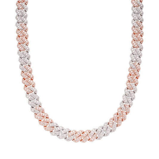 12mm Miami Cuban VVS D Moissanite Chain 30 CTW – 925 Sterling Silver, Two-Tone Rose Gold Finish
