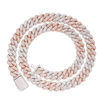 12mm Miami Cuban VVS D Moissanite Chain 30 CTW – 925 Sterling Silver, Two-Tone Rose Gold Finish, view 3