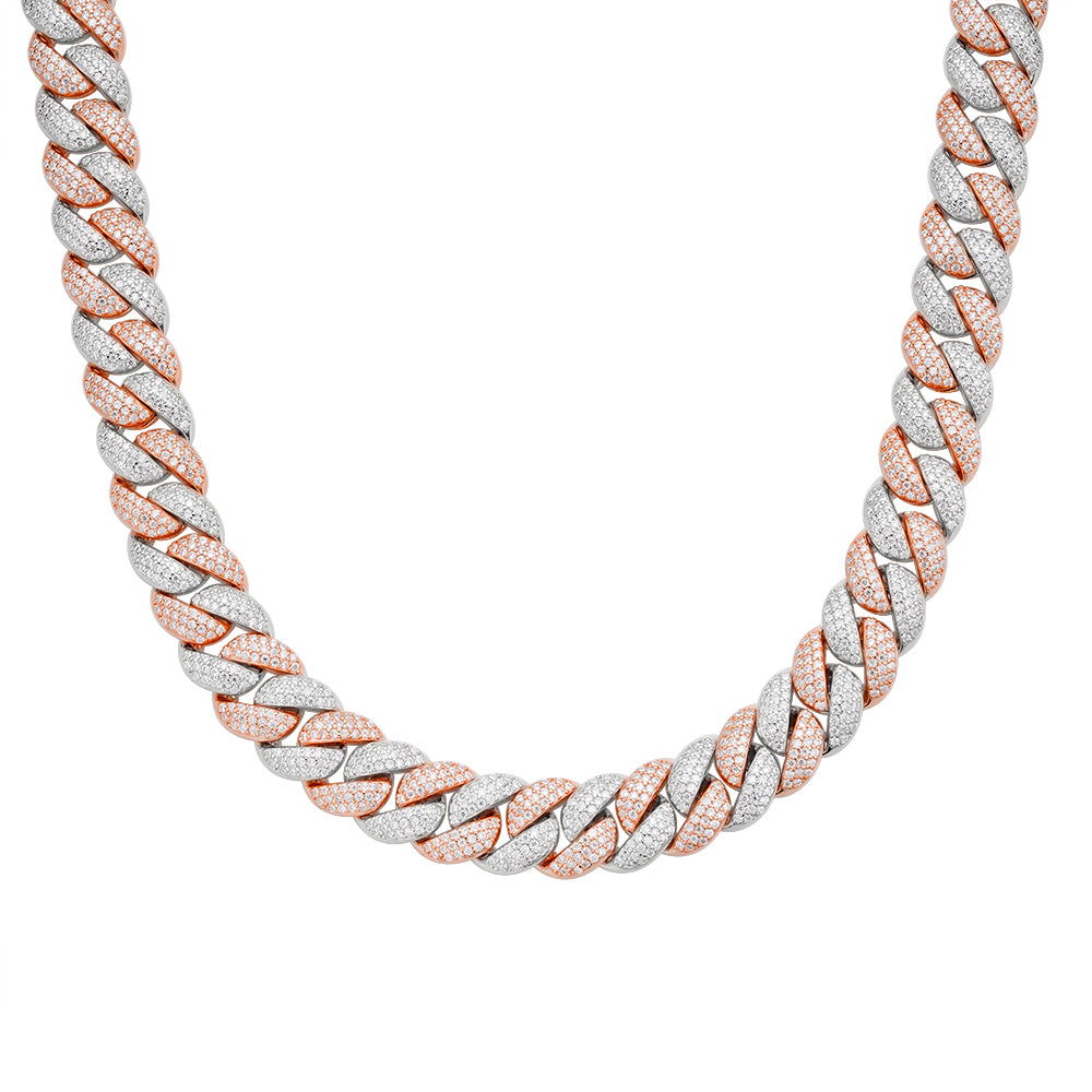 12mm Miami Cuban VVS D Moissanite Chain – 925 Sterling Silver, Two-Tone Rose Gold Finish
