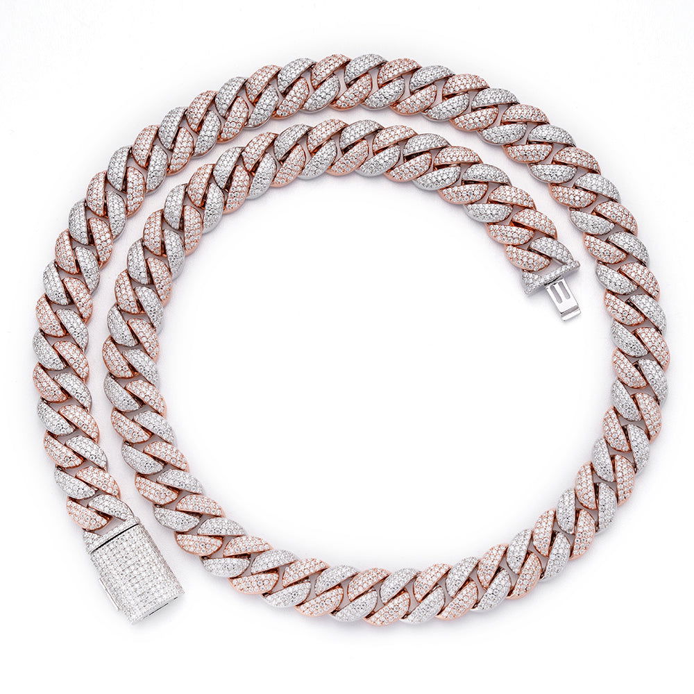 12mm Miami Cuban VVS D Moissanite Chain – 925 Sterling Silver, Two-Tone Rose Gold Finish, view 3