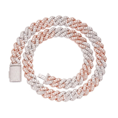 14mm Miami Cuban VVS D Moissanite Chain 34 CTW – 925 Sterling Silver, Two-Tone Rose Gold Finish, view 3