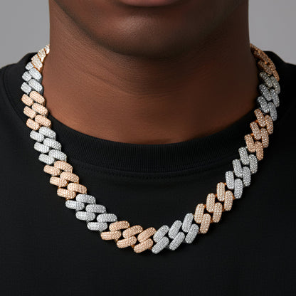 18mm Miami Cuban VVS D Moissanite Chain – 925 Sterling Silver, Two-Tone Rose Gold Finish, view 2
