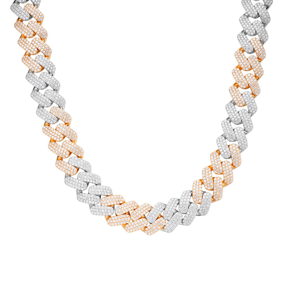 18mm Miami Cuban VVS D Moissanite Chain – 925 Sterling Silver, Two-Tone Rose Gold Finish