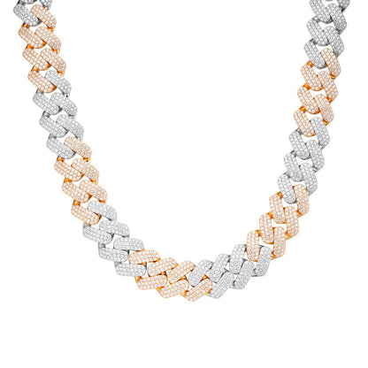 18mm Miami Cuban VVS D Moissanite Chain – 925 Sterling Silver, Two-Tone Rose Gold Finish