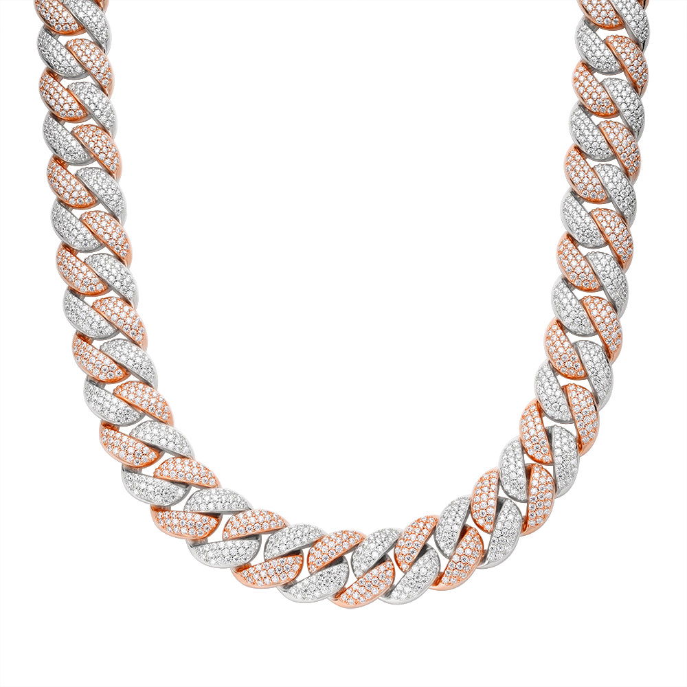 20mm Miami Cuban VVS D Moissanite Chain – 925 Sterling Silver, Two-Tone Rose Gold Finish
