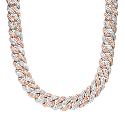 20mm Miami Cuban VVS D Moissanite Chain – 925 Sterling Silver, Two-Tone Rose Gold Finish